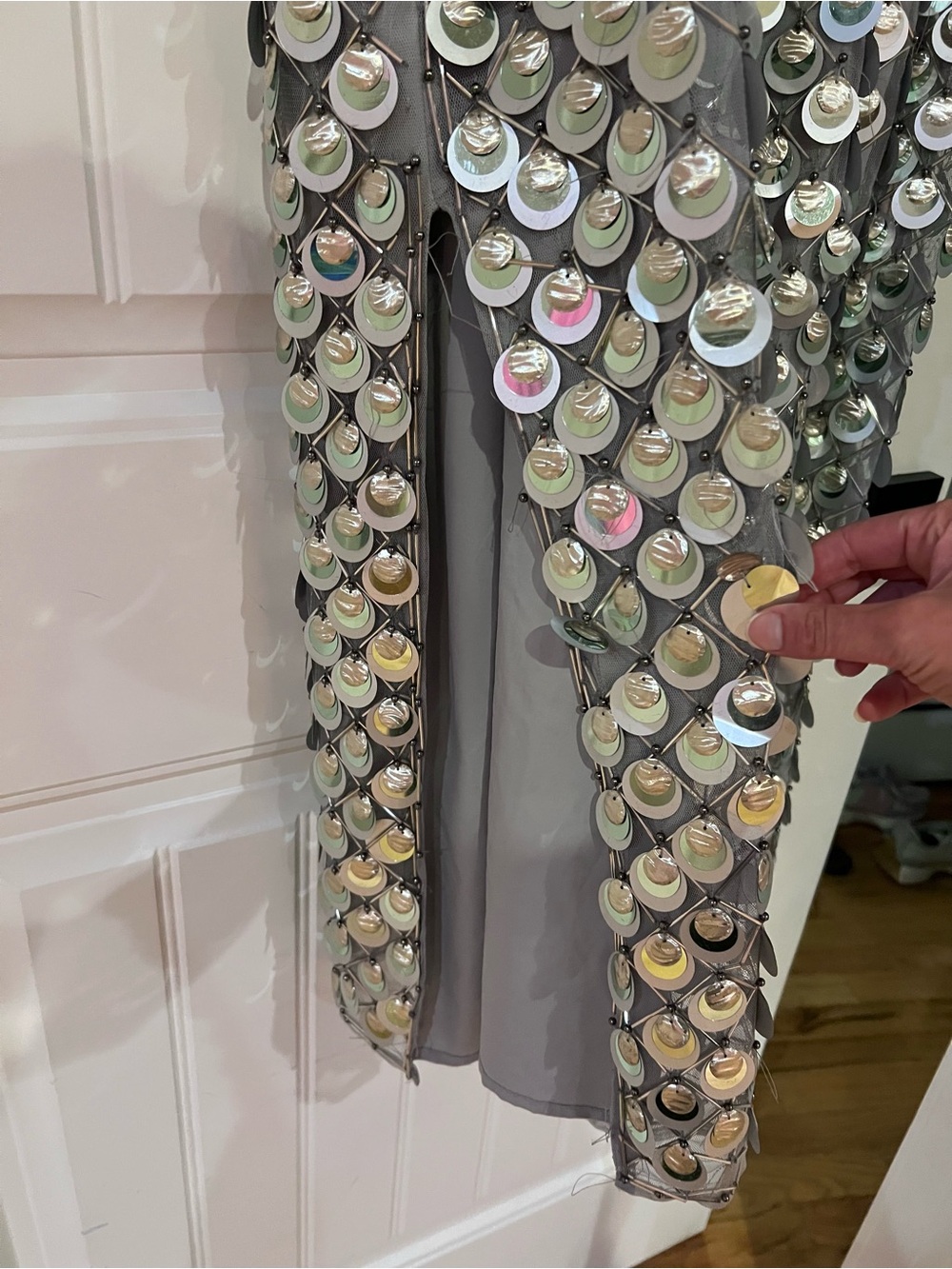 Iridescent Silver Sequin Midi Slip Dress - Picture 3 of 4